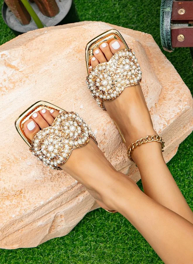 تايك تو صندل فلات مزين بأحجار الراين